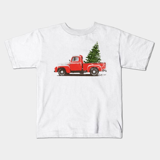 Vintage Pickup Truck Christmas Tree Kids T-Shirt by ClothedCircuit